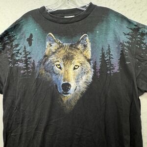 VTG‎ 90's Y2K Tultex Midnight Wolf Graphic Print Size XL Double Sided LS